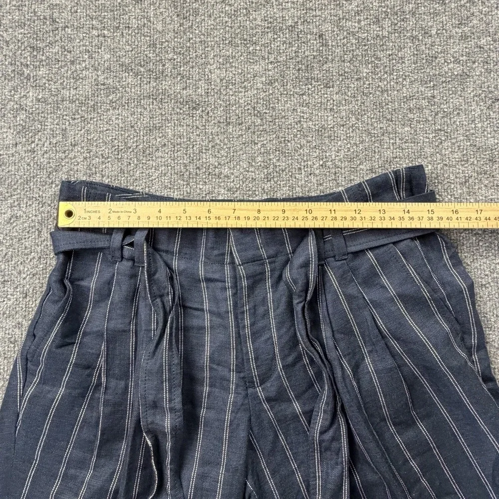 Banana Republic Avery Paperbag Waist Stripe Pants Womens 4 Linen Blend Tie Waist
